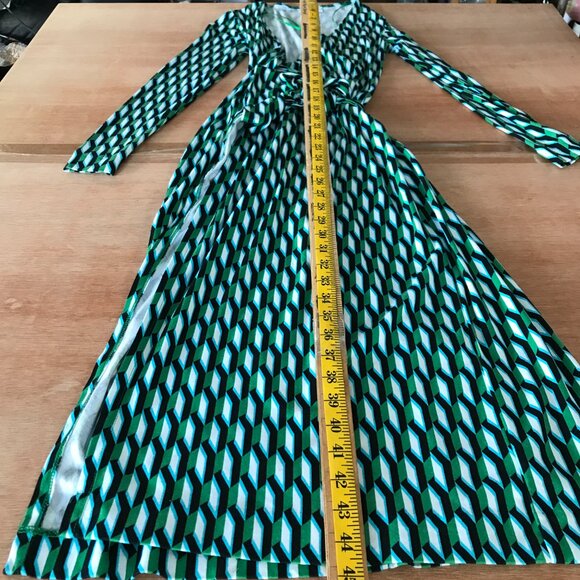 Diane Von Furstenberg Target Wrap Dress Women XS Green Geometric Tie Waist 18081 - Picture 5 of 12